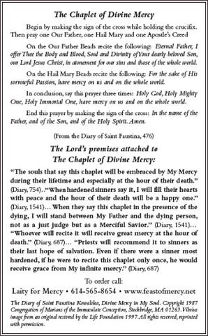 Divine Mercy Chaplet Holy Card With Promises Attached (pack of 100)