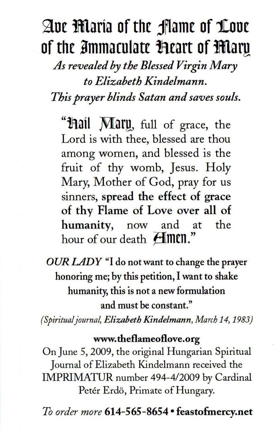 Flame of Love Holy Card (pack of 100)
